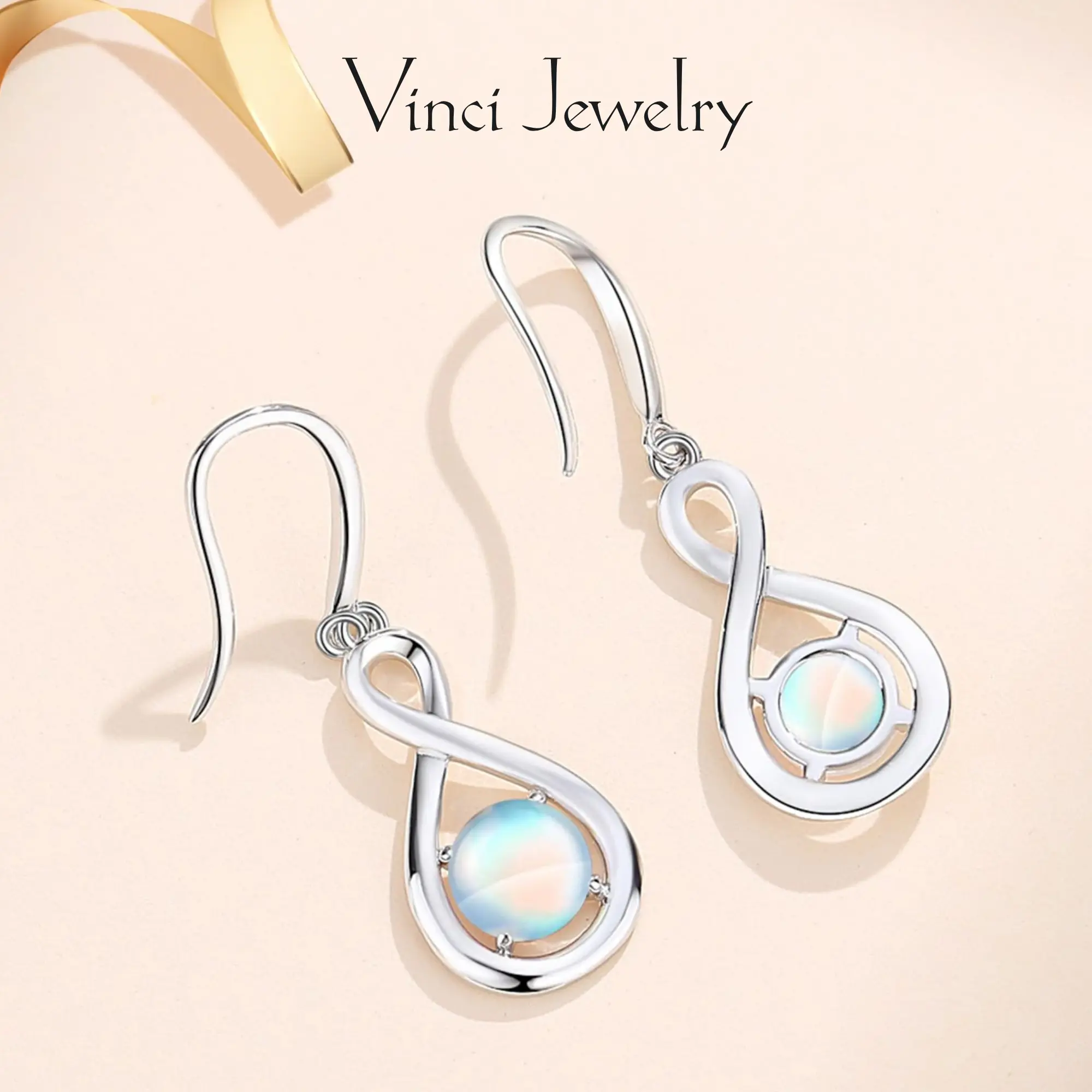 925 Romantic Synthetic Moonstone Exquisite Drop Earrings with Knot Design, Hypoallergenic Sterling Silver Hook Earrings, Unique and Elegant Fishhook Dangle Ear Jewelry for Women, Safe for Gift to Lover and Girls