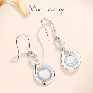 925 Romantic Synthetic Moonstone Exquisite Drop Earrings with Knot Design, Hypoallergenic Sterling Silver Hook Earrings, Unique and Elegant Fishhook Dangle Ear Jewelry for Women, Safe for Gift to Lover and Girls