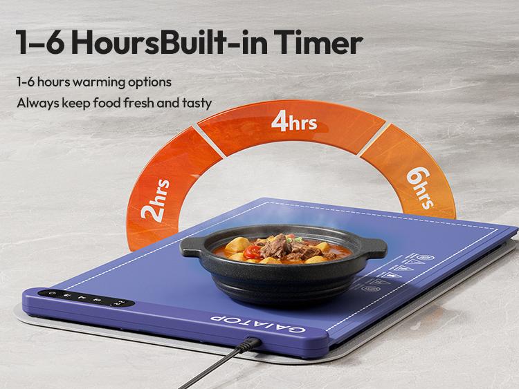 Gaiatop Party Buffet Food Warmer with Trivet - RGB Edge, Electric Warming Mat, 6 Temp Levels (122℉-212℉), 6 Timer Settings, Full-Surface Fast Heating, Portable Silicone Design Dishware Lighting Modes Dishware Lighting Modes Easy Storage