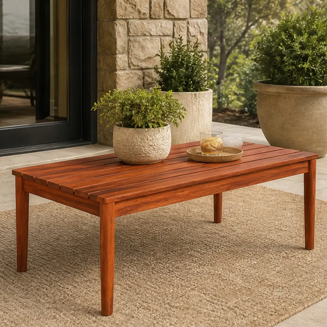ARCH Casual Rustic Acacia Wood Outdoor Coffee Table - 36.25in Mahogany Finish, 20.50W x 36.25D x 15.00H in, Durable Exterior-Grade Natural Grain Patio Balcony Furniture