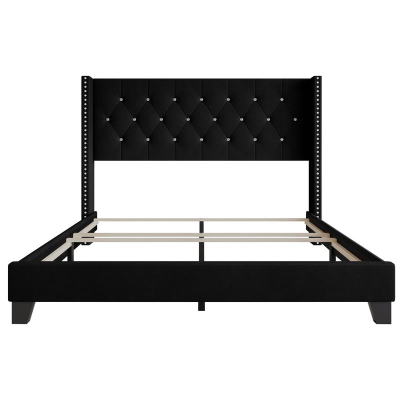 Favorer Monroe Tufted Upholstered Wingback Panel Bed Frame with Diamond Tufting and Nailhead Trim for Adult Bedroom, Box Spring Required