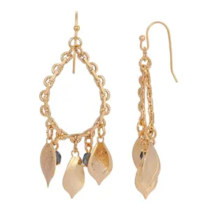 Montana Blue Fire Polished Crystal Leaf Teardrop Chain Earrings