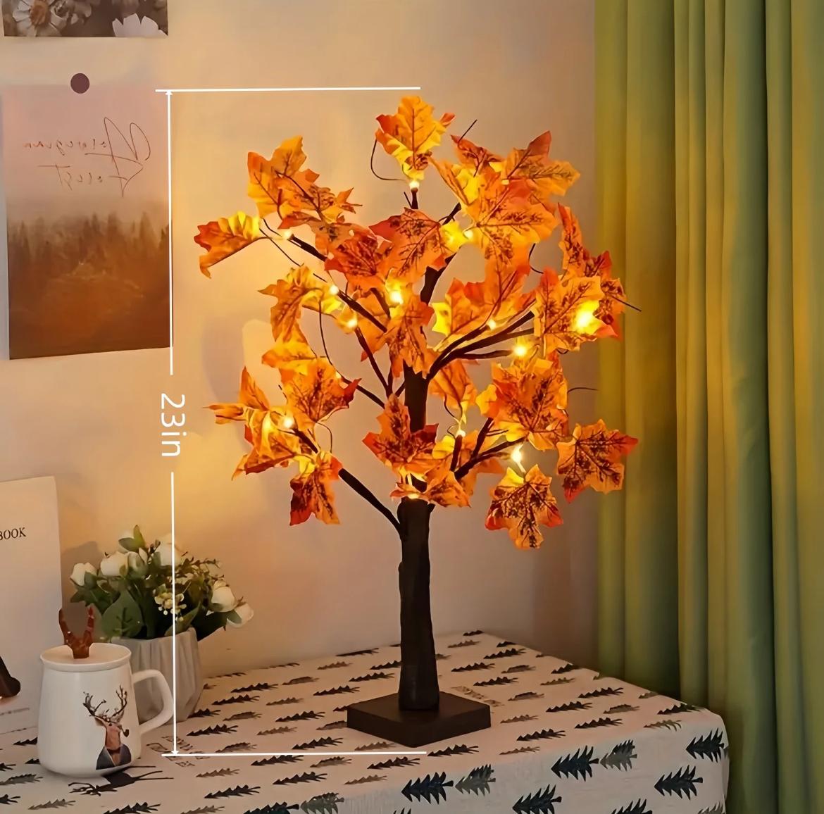 2-Piece LED Tree Lights with Maple Leaves for Christmas Halloween & Thanksgiving Home Decor Night Lights Battery-Powered USB Control Art Deco Style Floral Design
