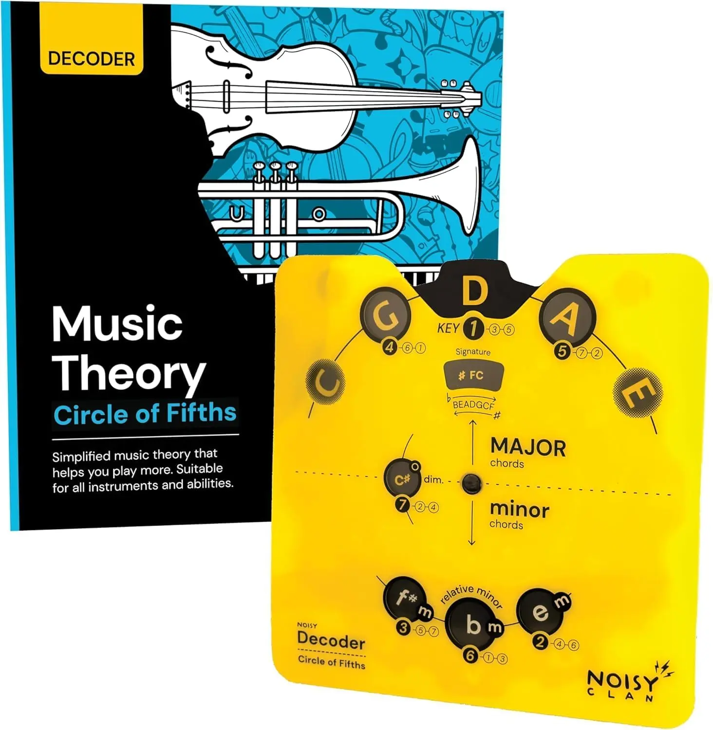 Noisy Clan Circle of Fifths Decoder Wheel & Music Theory Book – Music Learning Tool - For All Instruments & All Levels – Learn Chords, Keys & Progressions – Write More, Play More, Master Music