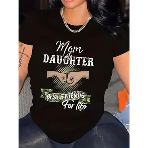 Women's Heartfelt Tribute Mom & Daughter Best Friends for Life Graphic Print Crew Neck T-Shirt, 100, Breathable, Casual Fabric, Regular Length, SpringSummer, Machine Washable, All Seasons