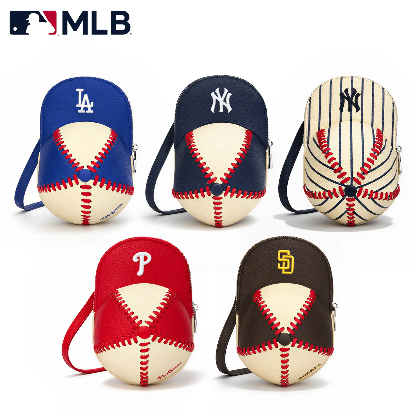 MLB Baseball Cap Crossbody Bag for Game Day Essentials & Casual Fan Gear, Waterproof,Lightweight Shoulder Bag,Fashionable Handbag Leather Satchel,Business, Work, Travel, School, 3D Baseball Cap Shape, 3D Stitching Detail  120