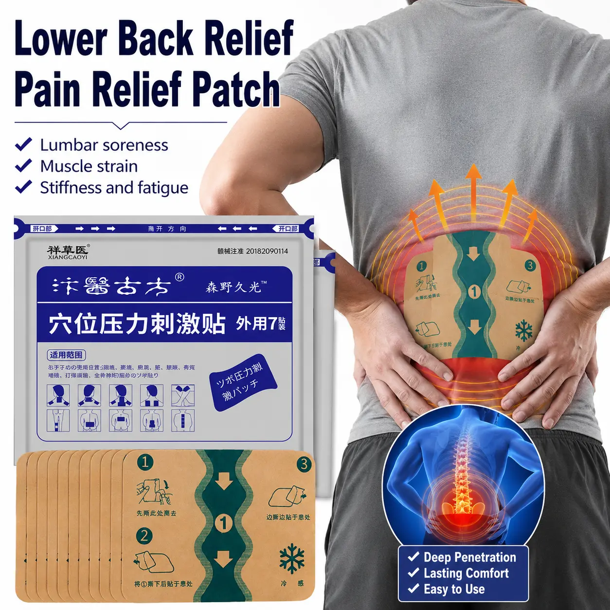 Specialized herbal topical plaster for lumbar issues—relieves muscle strain, waist soreness and lower back pain caused by prolonged sitting and bending, alleviates sharp waist pain and stiffness, helps relieve discomfort from cold damp blockage of the int