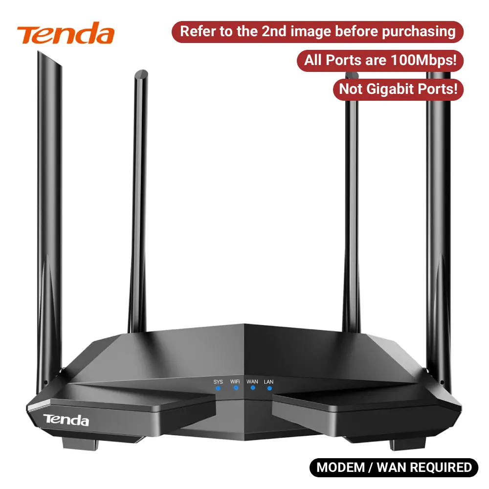 Tenda AC6 WiFi 5 Dual-Band Router - AC1200, 4x100 Mbps Ethernet Ports, 5 GHz, 5dBi Extended Antennas, App Control, Parental Ctrl, Guest Mode, Access Point Mode, IPv6, Multi-Channel, Easy Network Setup, Fast Data Transfer, Gaming, for Home Users, Downloadi