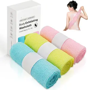 Exfoliating Washcloth Towel, Japanese Exfoliating Wash Cloth, Korean Body Scrubber Exfoliator, Back Scrubber Washer for Shower Bath, Body Scrub African Net Sponge Loofah Luffa Colors.