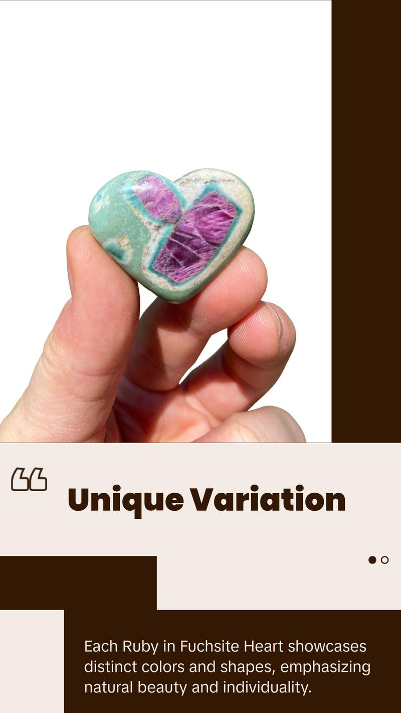 New Moon Beginnings Ruby in Fuchsite Heart - Polished Stone with Unique Design and Colorful Finish