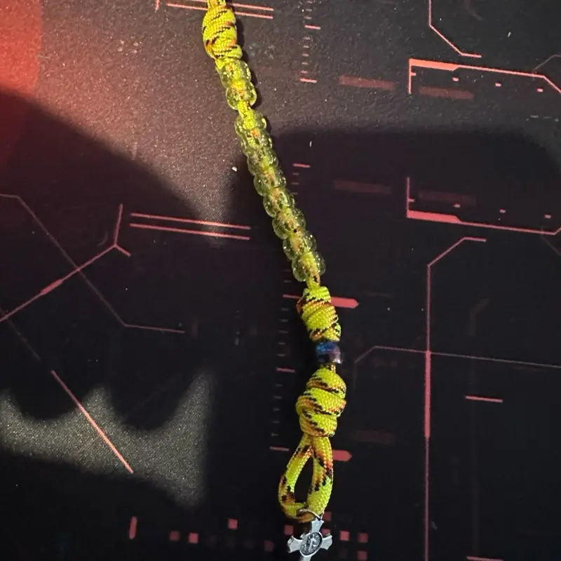 Paracord single pocket Rosary blessed yellow fire camo and clear