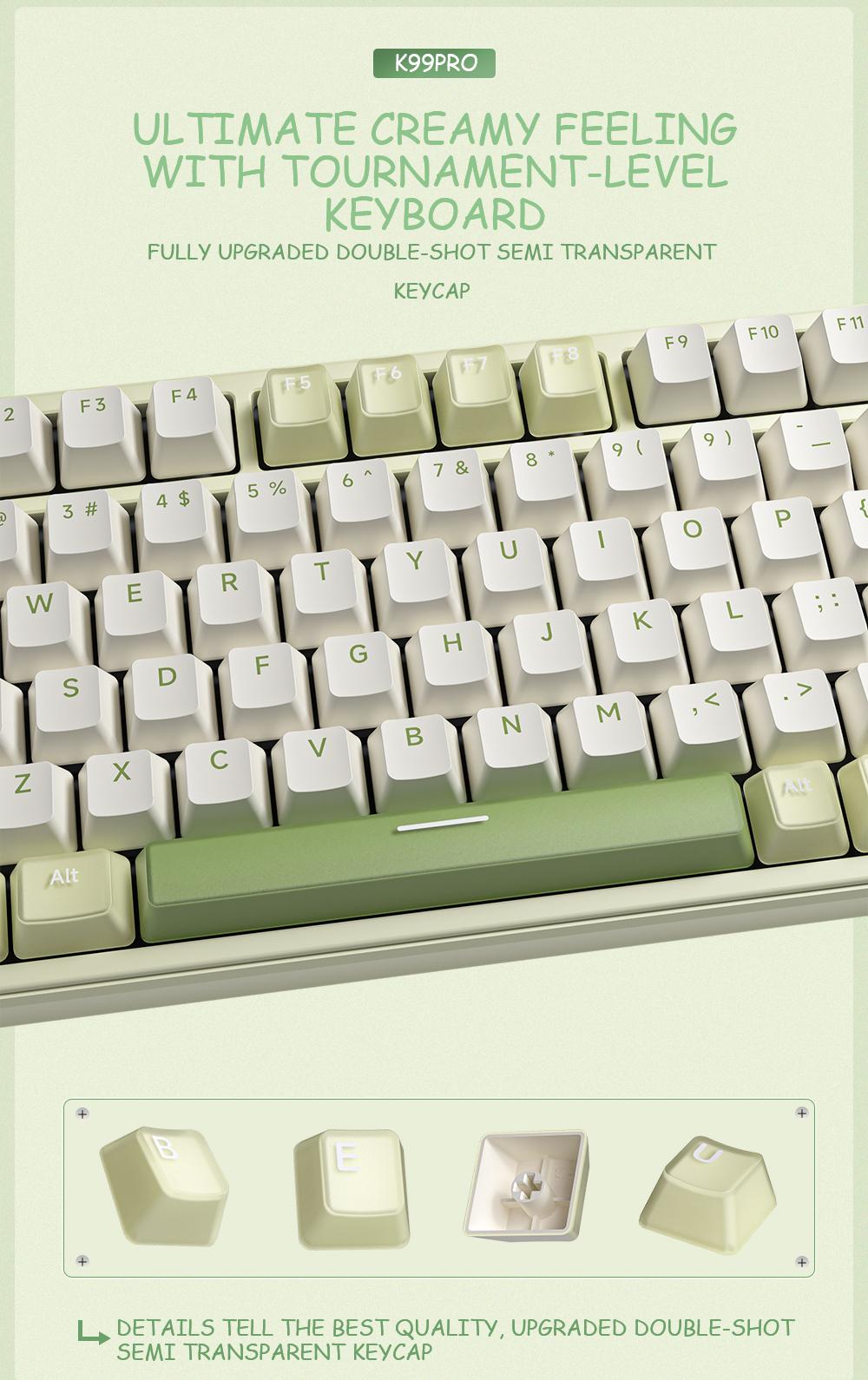 FURYCUBE K99 pro Creamy Wireless/Wired/2.4G Mechanical Keyboard,Gasket Structure, Hot Swappable,RGB Gaming Keyboard,Gift for Girlfriend,Office Keyboard with Numpad