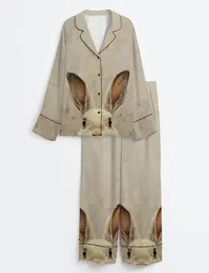 Women’s Vintage Easter Bunny Muted Spring Rabbit Long Sleeve Satin Pajama Set