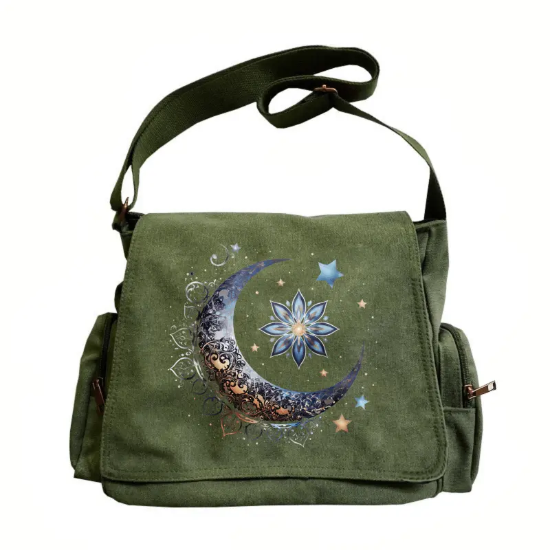Large-capacity clamshell vintage messenger bag, featuring a dreamy moon and star-shimmering pattern, ideal for daily commuting, traveling, and dating - an excellent gift for friends. Ladies' messenger bag, ladies' shoulder bag