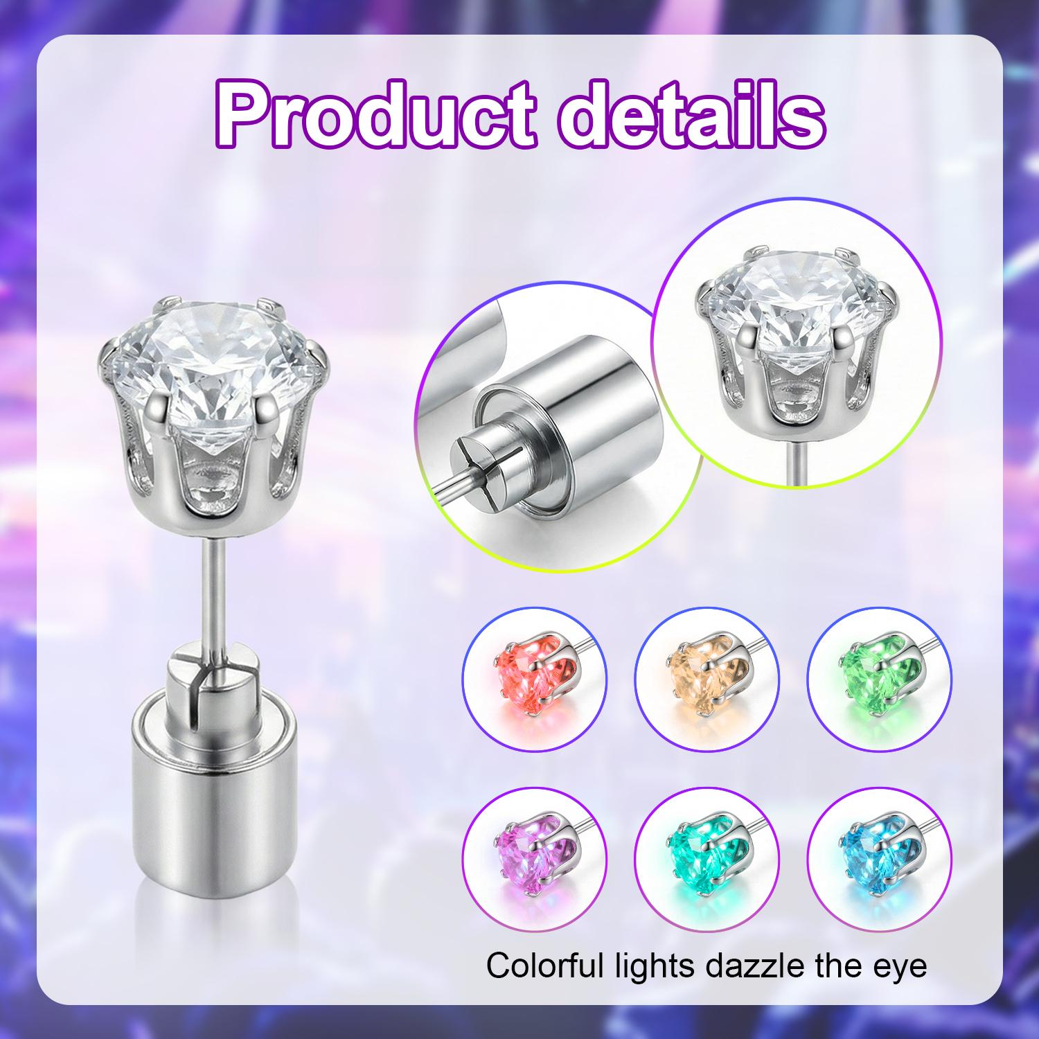 LED Earrings, Light Up Stud Earrings, Glowing Diamond Crown Pendant Earring for Women and Men, LED Jewelry for Party, Wedding, Birthday, Night Out, Disco, Festival