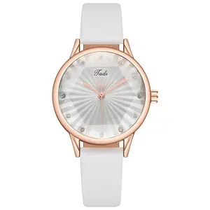 Elegant Women's Quartz Watch, Rose Gold Case with Rhinestone Markers, Stunning Sunray Dial, Durable Strap, Thoughtfully Created as a Perfect Gift for Her