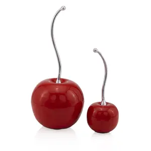 HomeRoots 480032 14 x 5.25 x 5.25 in. Red & Silver Enamel Cherry Sculpture
