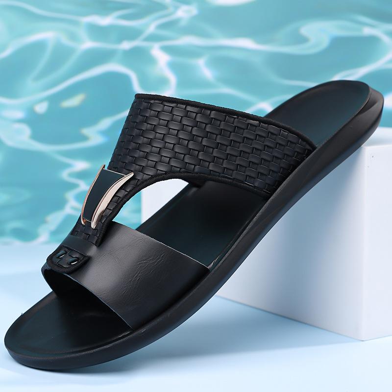 Summer Secret Men's Black PU Leather Sandals with Arch Support Anti-Slip Sole Comfortable for Wide/Narrow Feet Stylish Beach & Indoor Slippers US6.5-US13， Footwear Shoe Walking Shoes Boy