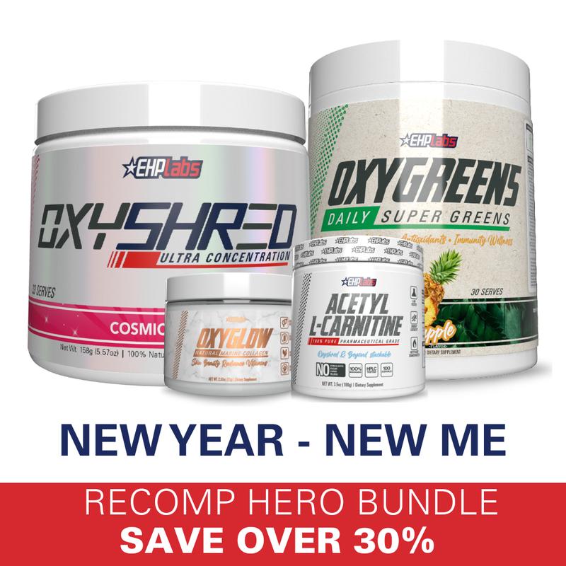 EHPlabs New Year Recomp Hero Stack  | New Year New Me | OxyShred Ultra + OxyGreens + OxyGlow + Acetyl L-Carnitine | Daily Wellness, Clean Energy, Gut Support & Body Recomposition Essentials | Limited NYNM Bundle
