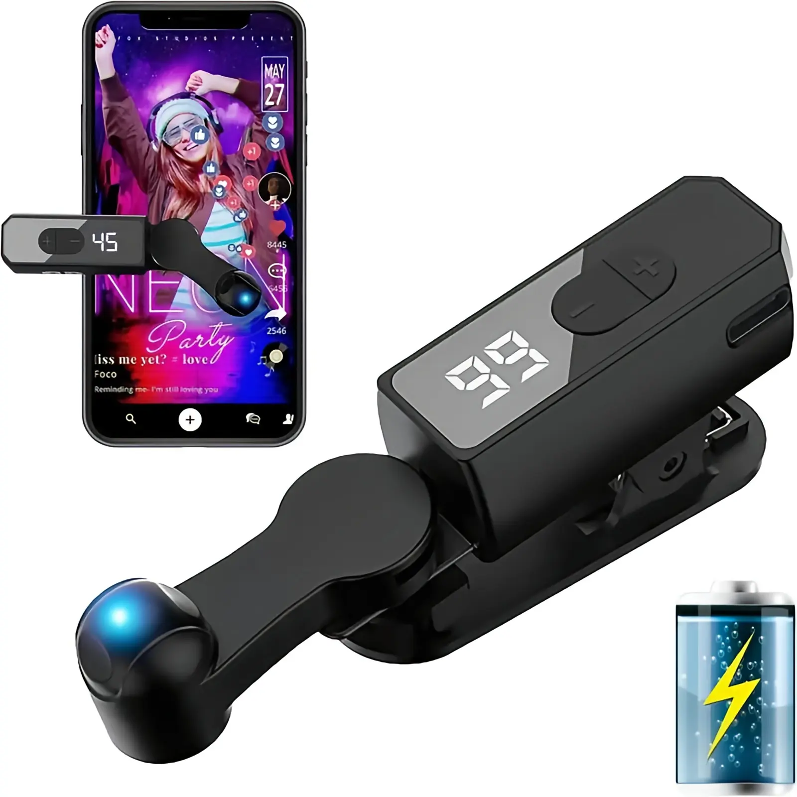 2-Pack 2026 Upgraded Auto Clicker with Built-in Battery, No Power Source Needed, Black, Quick Finger-Simulation Click for Live Streaming Likes, Mobile Games, Shopping