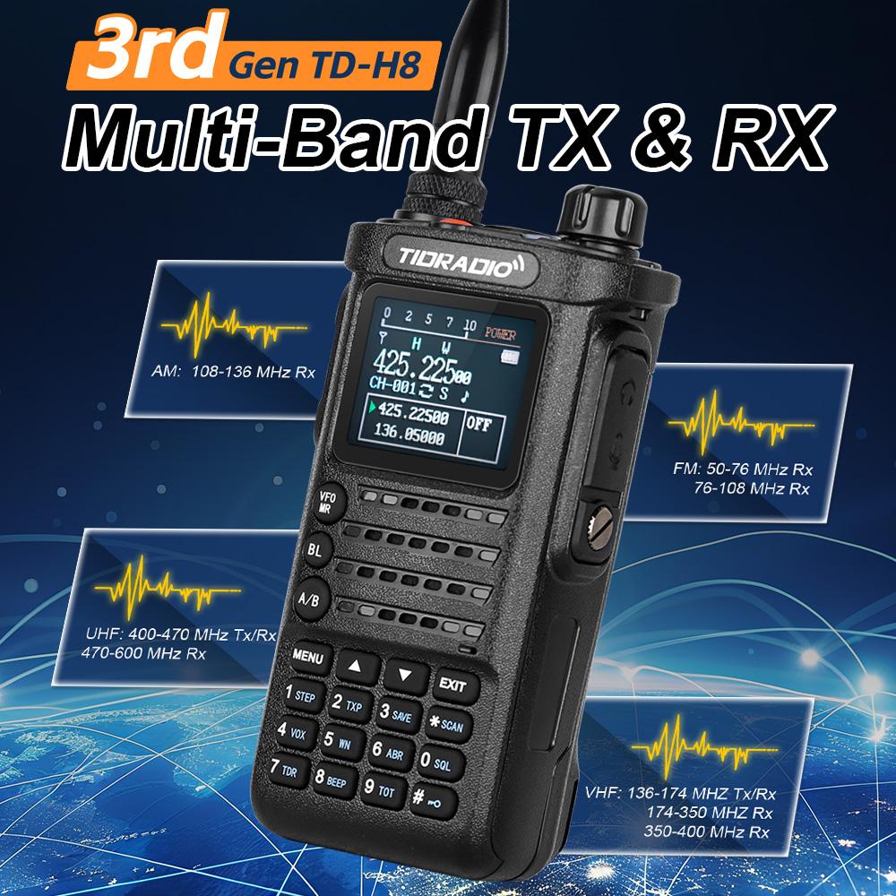 TIDRADIO 3rd Gen TD-H8 GMRS & Ham Radio 10Watt Long Range Walkie Talkie Performance Multi-band Handheld Two-Way Radio Built-in Bluetooth APP Wireless Programming