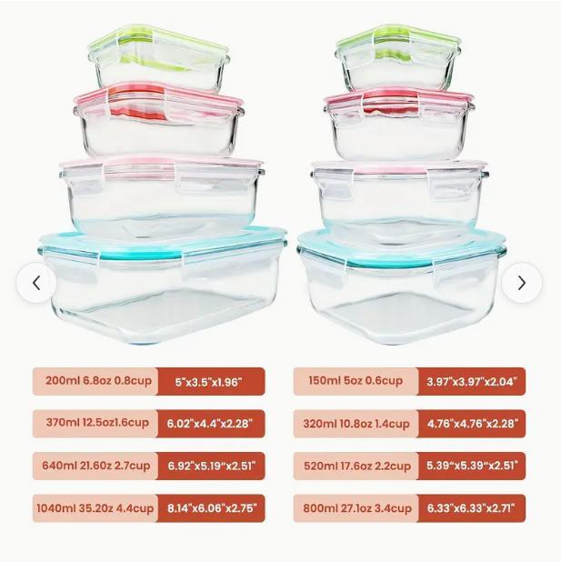 Premium Glass Food Storage Containers 8 Pack Airtight Leak-Proof Microwave Oven Freezer Dishwasher Safe BPA Free Stain-Resistant Easy-Clean for Meal Prep Bento Boxes Kitchen Utensils container large -safe