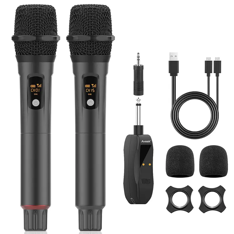 Karaoke Wireless Microphones,Aveek Microphone for Professional Singing,2.4GHz Cordless Handheld Microphone,6.35/3.55mm mic Hole with Rechargeable Receiver for Karaoke Machine,Wedding,DJ,Party