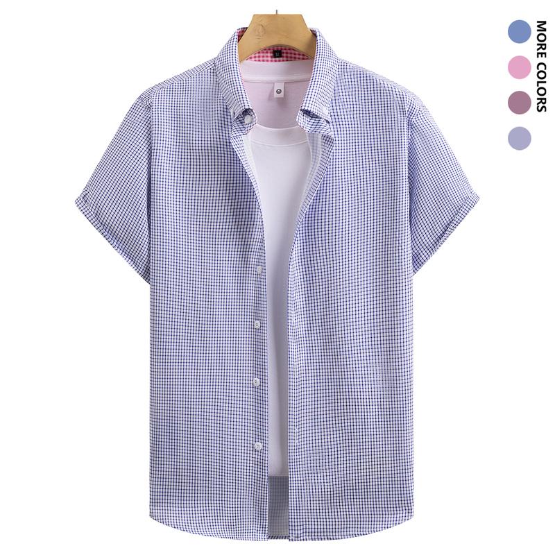 2 Pieces Men's Short Sleeve Plaid Buttoned Shirts, Casual Style, Suitable for Outdoor Activities, Beach, and Leisure Wear