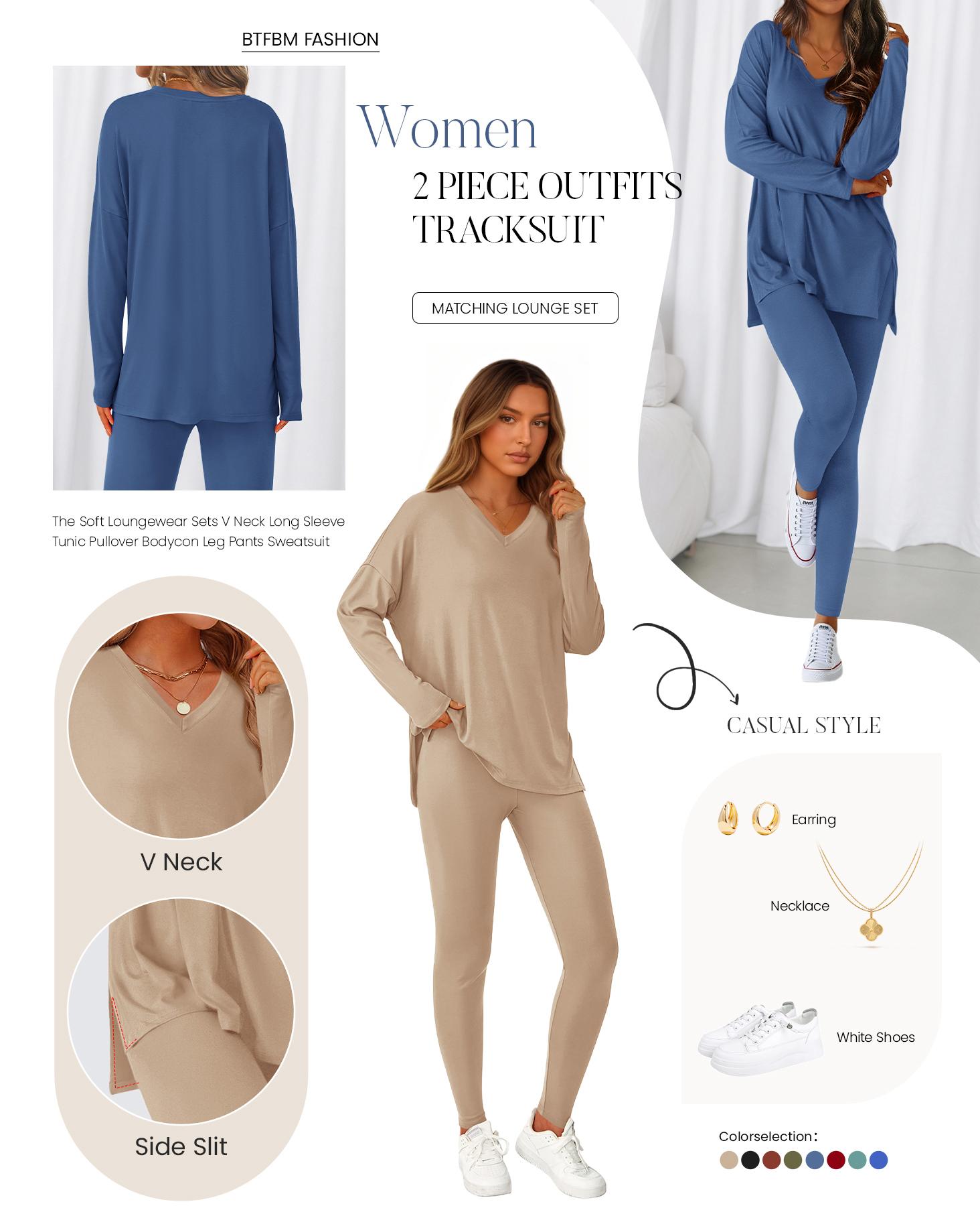 BTFBM 2026 Women Soft Lounge Two-Piece Set Comfy Matching Shirt and Leggings for Home Travel Casual Wear