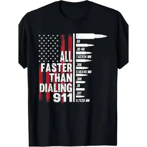 men gifts  All Faster Than Dialing 911 American Flag Gun Lover For Men T-Shirt