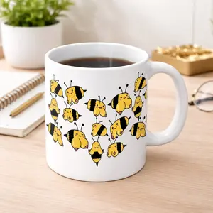 BNB Funny Gift - Boobees Pattern Funny Mug 11oz & 15oz, Sarcastic Ceramic Bee Design, Gag Gift For Besties Coworkers Friends on Birthday, Hilarious Office or Home Office Drinkware Reusable And Washable Coffee Cup, Microwave Safe