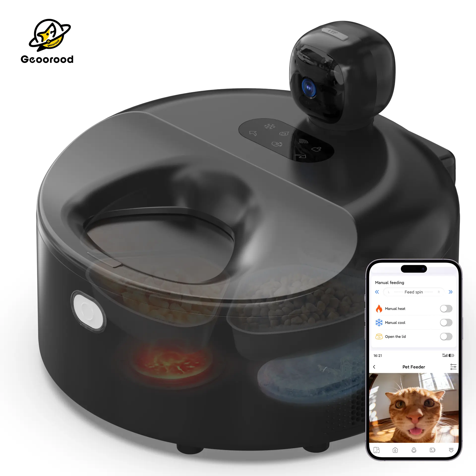 Automatic Pet Wet Food Auto Feeder (Single Unit) - 304 Stainless Steel Bowl, Semiconductor Cooling Refrigerated Design, 5 Fresh Meals for 3 Days, App-Controlled, HD 300° Wide-Angle Camera, Meal Warming, Durable Modern Easy-to-Clean Dispenser for Cats