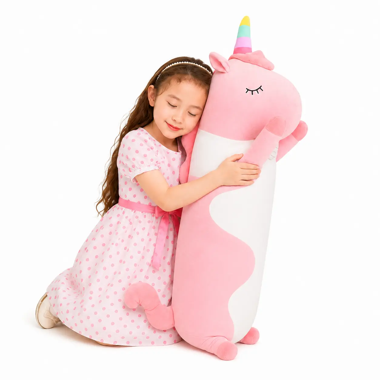 CHUBBYJOY Cute Long Unicorn Plush Pillow, 27" 35" 43" Soft Pink Unicorn Body Pillow for Girls Kids, Kawaii Stuffed Animal Hugging Pillow for Bed Sofa Bedroom Decor