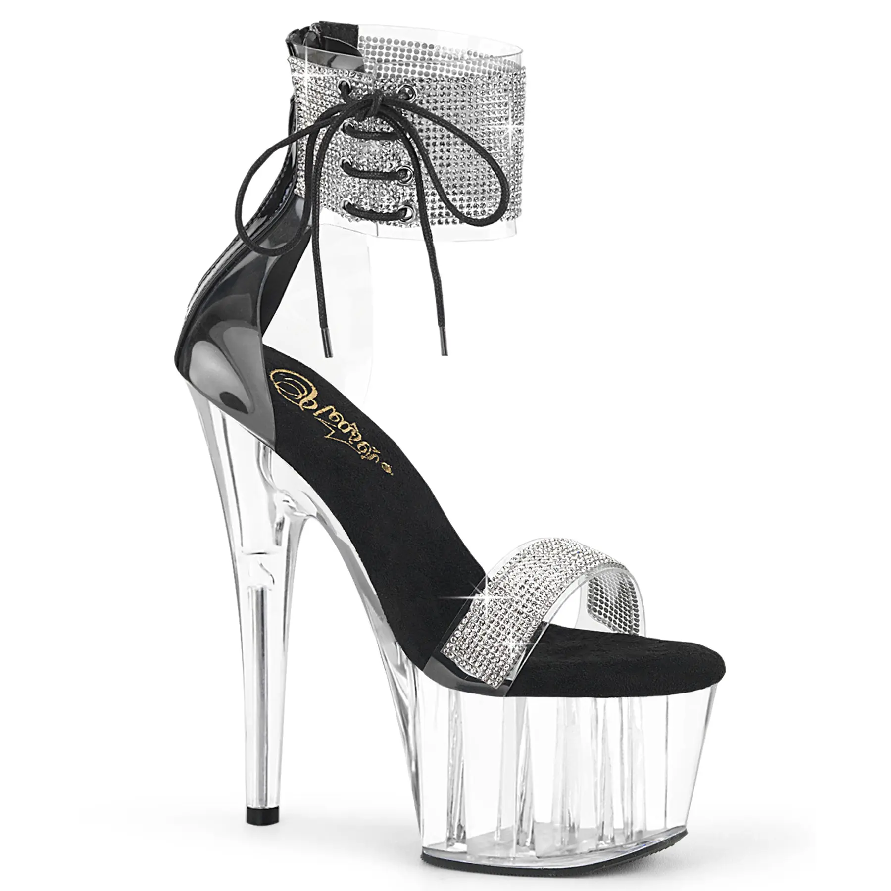 Pleaser Adore-727RS Women's Ankle Strap Heels - 7-in Heel, 2.75-in Platform Sandals with Rhinestone Accents, Elegant Party Shoes, Jeweled Embellishments Sparkle Heeled Sandals