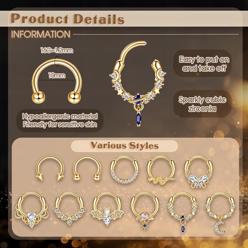 CASSIECA 16G Septum Rings Septum Jewelry Septum Piercing Jewelry Cute Snake Butterfly Septum Ring Daith Earrings CASSIECA 16G Septum Rings Septum Jewelry Septum Piercing Jewelry Cute Snake Butterfly Septum Ring Daith Earrings
