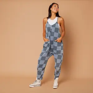 Women's Tank Romper - Blue Denim Check