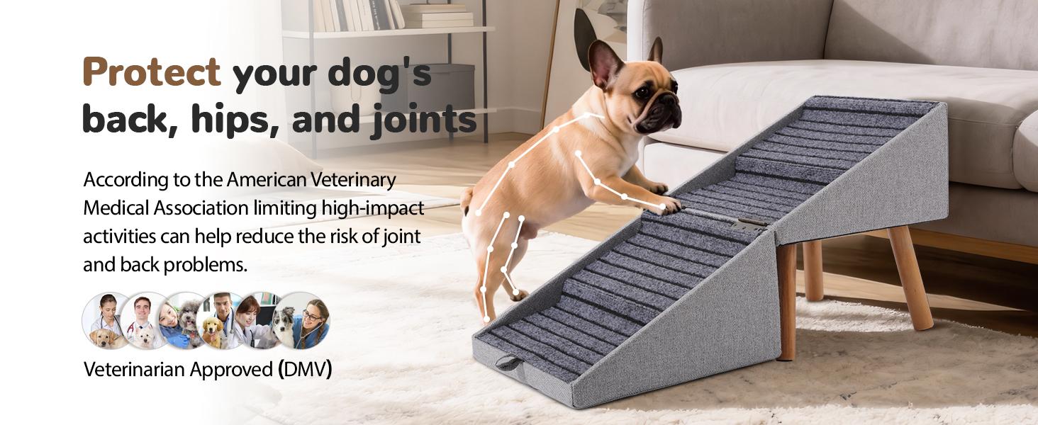 17'' Dog Stairs Ramp for Couch | Wooden Ottoman Ramp for Sofa or Short Bed | for Senior,Small, Medium Dogs, Dachshund | 2-in-1 Convertible Home Step Stool with Wood Foot