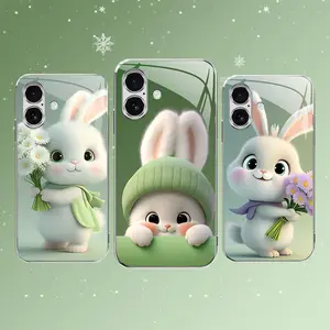 Cute Bunny Smartphone Casing - Easter Spring Green Rabbit Design Cover for iPhone 16, Mobile Phone Accessories for Cellphone, Handheld Device (975)