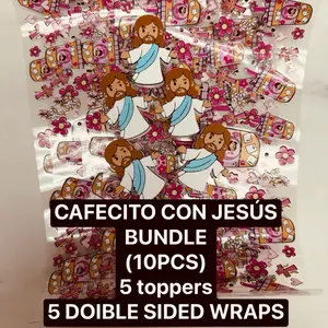 CAFECITOCON JESUS DOUBLE SIDE CUP WRAP AND STRAW TOPPER BUNDLE (10PCS)