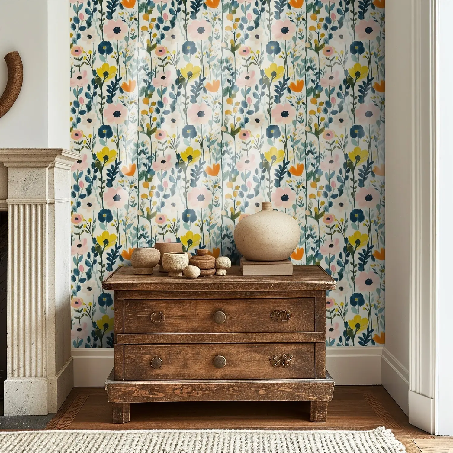1 Roll Pastel Watercolor Flower Wallpaper, Peel and Stick, Removable Self-Adhesive, Whimsical Floral Decor, Cottagecore Style