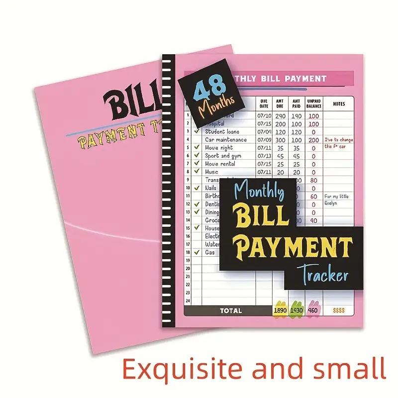 48-Month Budget Tracking Notebook Monthly Financial Organizer English Paper Material for Personal Finance Management Weekly Planner Pink Notepad Bill Payment Checklist Office Stationery Supplies