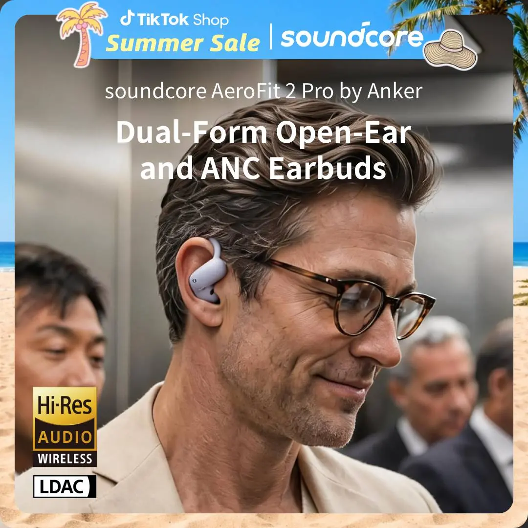 Soundcore AeroFit 2 Pro by Anker, Open-Ear and Active Noise Cancellation Modes, Hi-Res Open Ear Headphones for Commute,Office,Fitness, LDAC, 4-Mic AI Clear Calls, 34H, IP55, Wireless Bluetooth Earbuds #tiktokshopsummersale