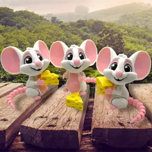 Adorable Cartoonish Mouse holding Cheese - 4" Articulated 3D Printed Animal Figurine Plastic Decorative Decor