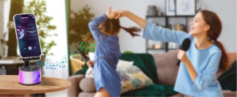 Wireless Induction Audio Bluetooth Speaker 5in1 Cellphone Holder USB Emergency Rechargeable (5000mAh) Portable Power Mobile Tablet Stand with Colorful Ambient Light Gifts for Friend, Family