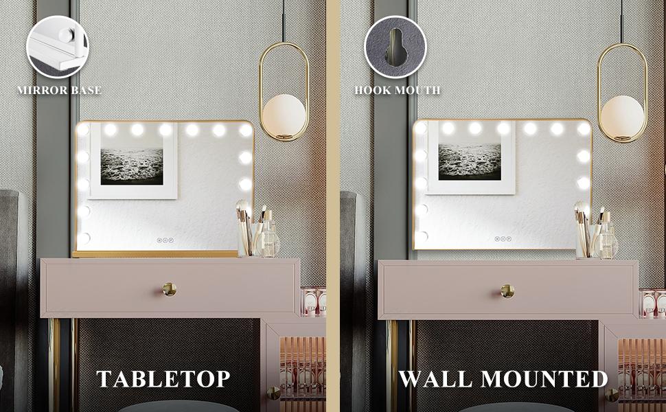 TETOTE Hollywood Vanity Mirror with 3 Light Colors, Dimmable Makeup Mirror with Replaceable Bulbs, Aluminum Metal Frame, USB Charging Port, Tabletop/Wall Mounted, Glam Decor