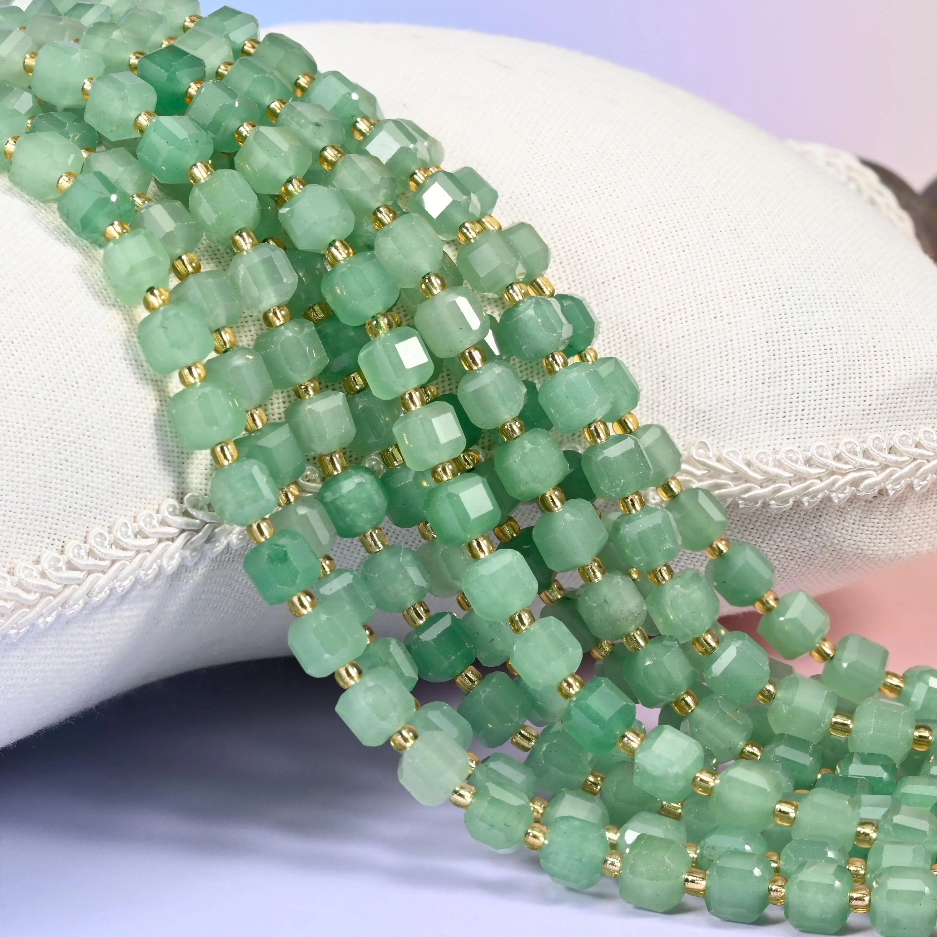 Green Aventurine Faceted Cube Beads - 6mm/8mm Center Drilled Hole, 15 Inches Strand, Gemstones for DIY Jewelry Making Projects