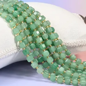 Green Aventurine Faceted Cube Beads: Size 6mm 8mm, Jewelry Making, 15 inch Strand