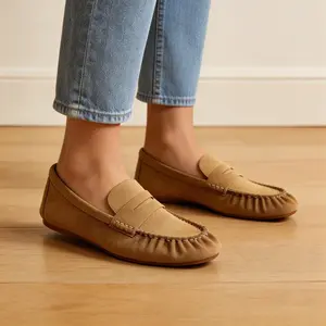 Lightweight Non-Slip Loafers for Women SURESUN - Breathable Suede Flats, Comfortable Moccasin Shoes for Walking & Standing All Day