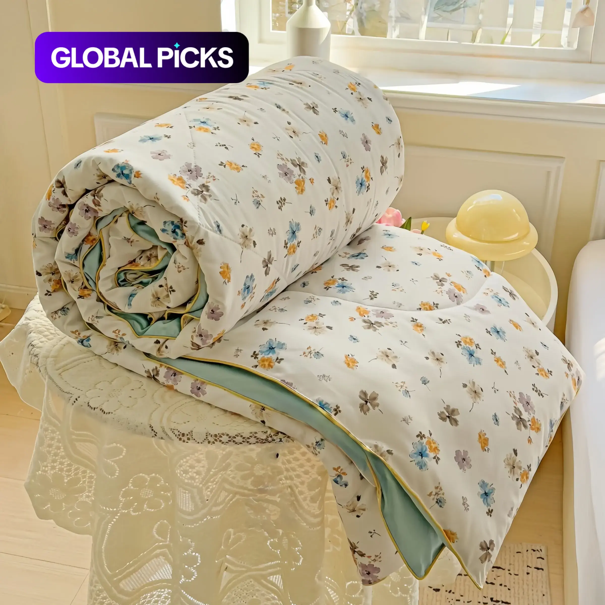 Vintage Floral Pattern Bedspread, Soft Breathable Quilt, Suitable for Bedroom, Office, Living Room, All Seasons Use, Floral Quilted Bedspread