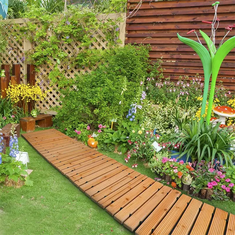 Cedar Wood Roll-Out Garden Pathway - 7ft Length, 6.93in Width, 6ft Roll, Weather-Resistant, 8 Ground Stakes, Rustic Cost-Effective Decoration for Outdoor Walking, Landscaping, Patio Boardwalk
